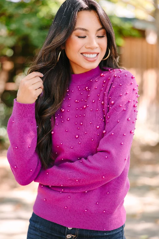 On The Lookout Magenta Purple Embellished Sweater Stylish Fashionable Trendy