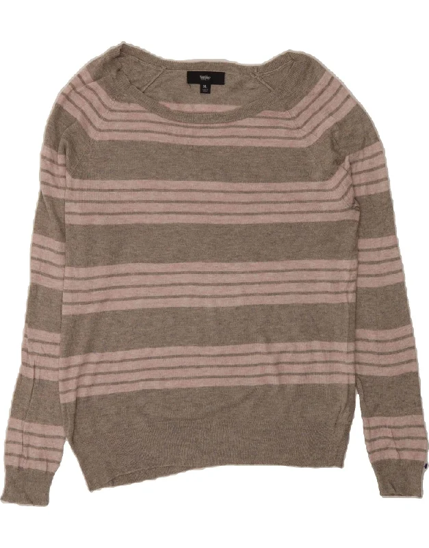 MOSSIMO Womens Boat Neck Jumper Sweater UK 18 XL Grey Striped Open Front Closed Front Wrap Front