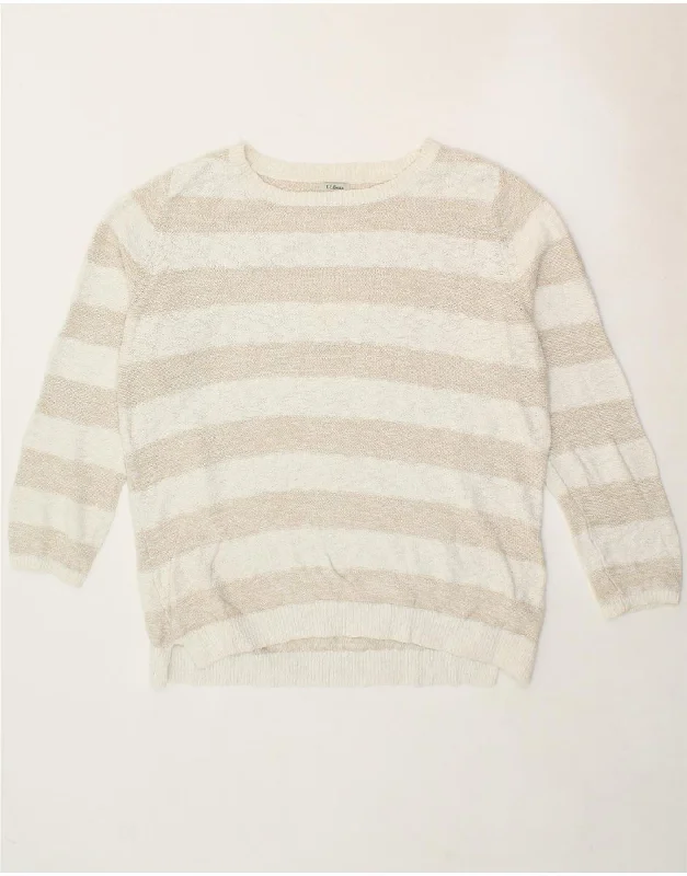L.L.BEAN Womens Boat Neck Jumper Sweater UK 18 XL White Striped Cotton Sweater Knitwear Pullover L.L.BEAN Womens Boat Neck Jumper Sweater UK 18 XL White Striped Cotton Sweater Knitwear Pullover