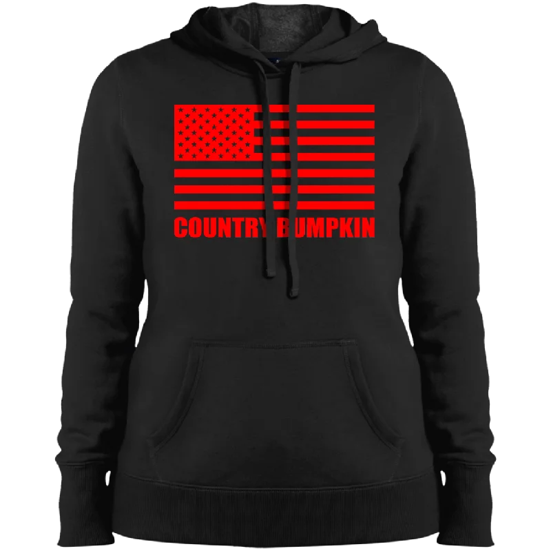 "Country Bumpkin" Red American Flag LST254 Ladies' Pullover Hooded Sweatshirt Leg Sleeve Comfort "Country Bumpkin" Red American Flag LST254 Ladies' Pullover Hooded Sweatshirt Leg Sleeve Comfort