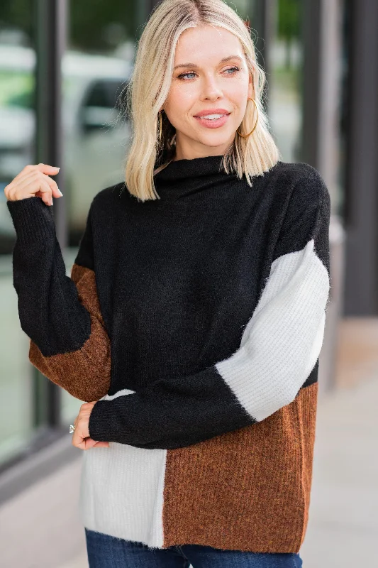 Speak To Your Heart Black Colorblock Sweater Satin Blend Silk Blend Wool Blend