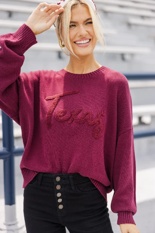 It's A Win Maroon Texas Script Sweater Handmade Hand-knitted Hand-woven