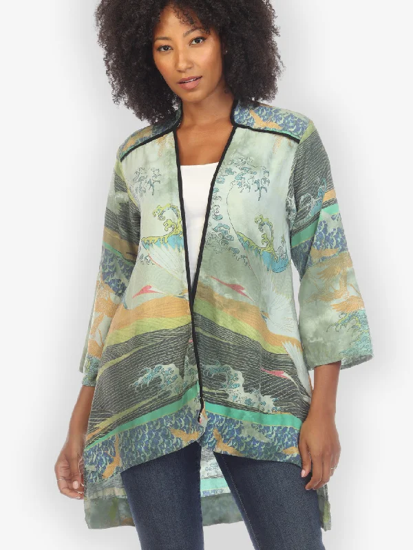 Crane Flying Sky Green Tie Dye Dynasty Jacket Print Jacket Jacquard Jacket Embroidered Jacket