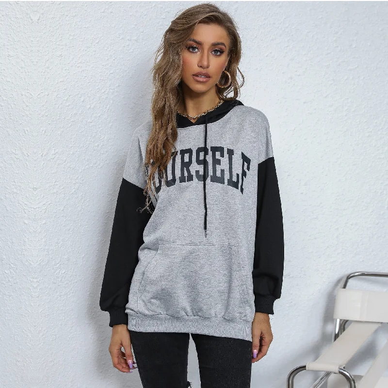 IKEARLAX New popular autumn new product 2025 letter printing sweater women's splicing contrasting color sports hoodie Hoodie with Magnetic Closure Innovative Modern