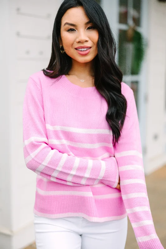 New Days Ahead Pink Striped Sweater Modern Contemporary Chic