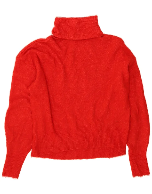 H&M Womens Oversized Roll Neck Jumper Sweater UK 10 Small Red Wool Front Pockets Side Pockets Patch Pockets
