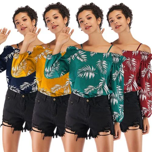 Sexy Strapless   with Spring Slim Print Jacket Women Chiffon Shirt Blouses Mesh Jacket Canvas Jacket Denim Jacket