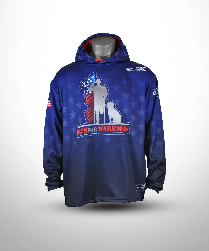 Evo9x K9's FOR WARRIORS Full Dye Sublimated Hoodie Blue Hoodie with Set-In Sleeves Structured Classic