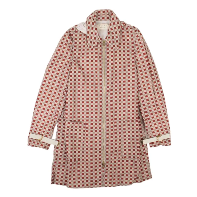 Marni Women's Beige And Red Nylon Zip-Up Checked Jacket Chenille Fabric Brocade Fabric Lace Fabric