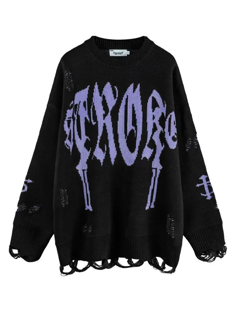 Advbridge Women's sweater Tops Harajuku Sweater Women Gothic Vintage Ripped Grunge Jumper Streetwear Korean Y2k Oversize Hiphop Pullover Ruffled Neck Pullover Advbridge Women's sweater Tops Harajuku Sweater Women Gothic Vintage Ripped Grunge Jumper Streetwear Korean Y2k Oversize Hiphop Pullover Ruffled Neck Pullover