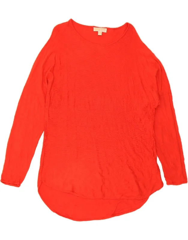 MICHAEL KORS Womens Longline Boat Neck Jumper Sweater UK 18 XL Red Cotton Cotton Fabric Linen Fabric Terry Fabric