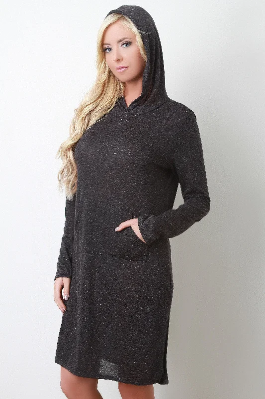 Heathered Hoodie Long Sleeved Tunic Dress Hoodie with Hem Lace Feminine Delicate