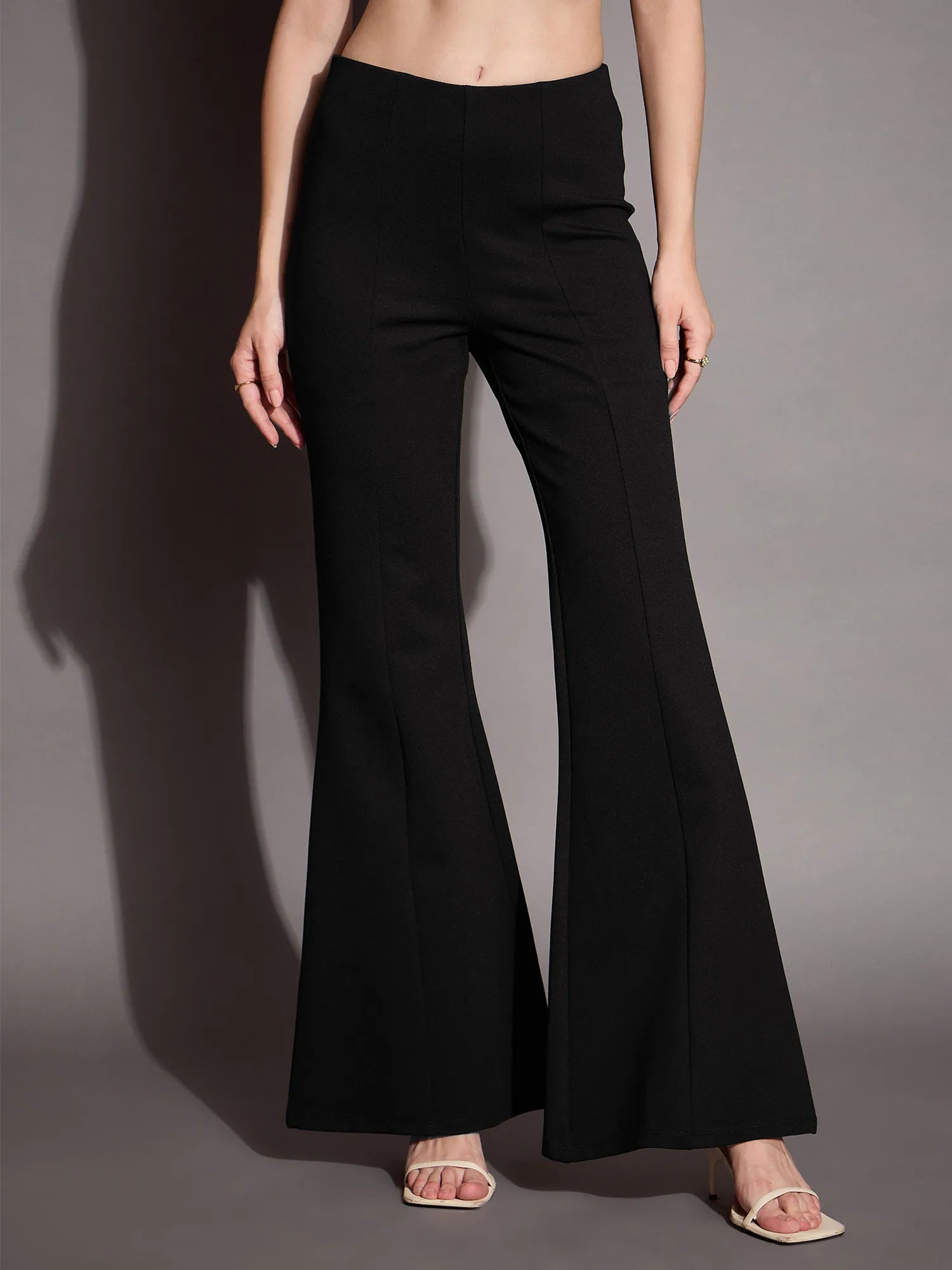 Women Black Bootcut Flared High-Rise Trousers-SFPANT50876 Chinos Cotton Straight Leg