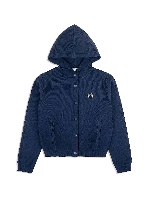 Rosolina Hoodie- Maritime Blue Hoodie with Button Placket Classic Preppy