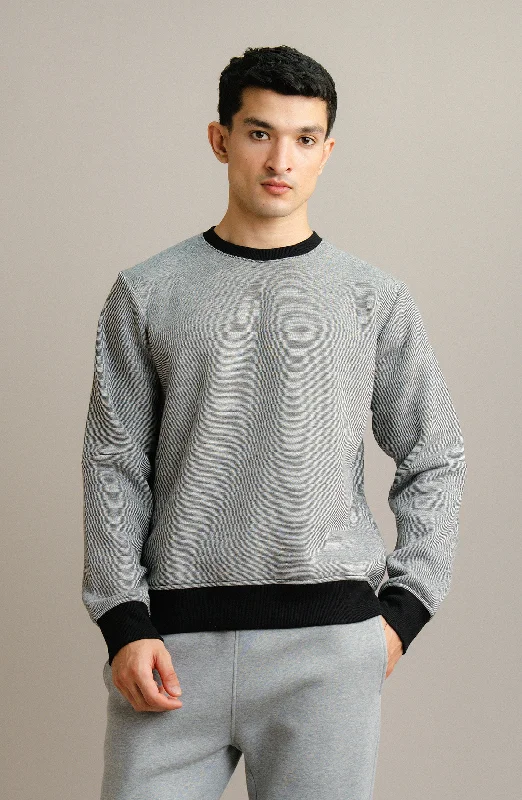 Pinstripe Sweatshirt - Grey Hoodie with Exposed Zipper Edgy Industrial