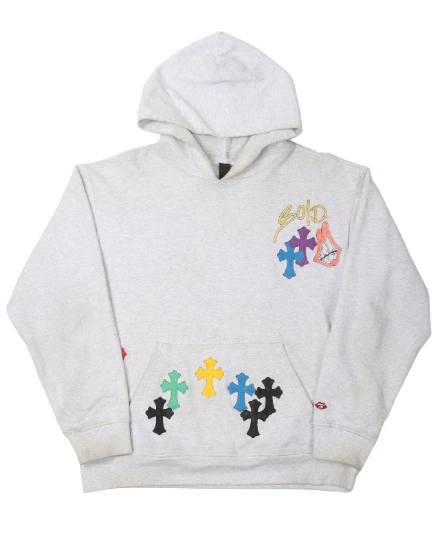 Multicolor Leather Cross Patch Hoodie Hoodie with Snap Buttons Easy Quick