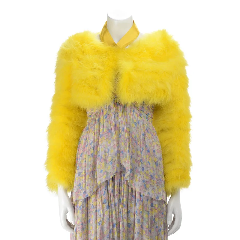 Gucci Yellow Marabou Bolero Jacket IT 38 Front Pockets Side Pockets Patch Pockets