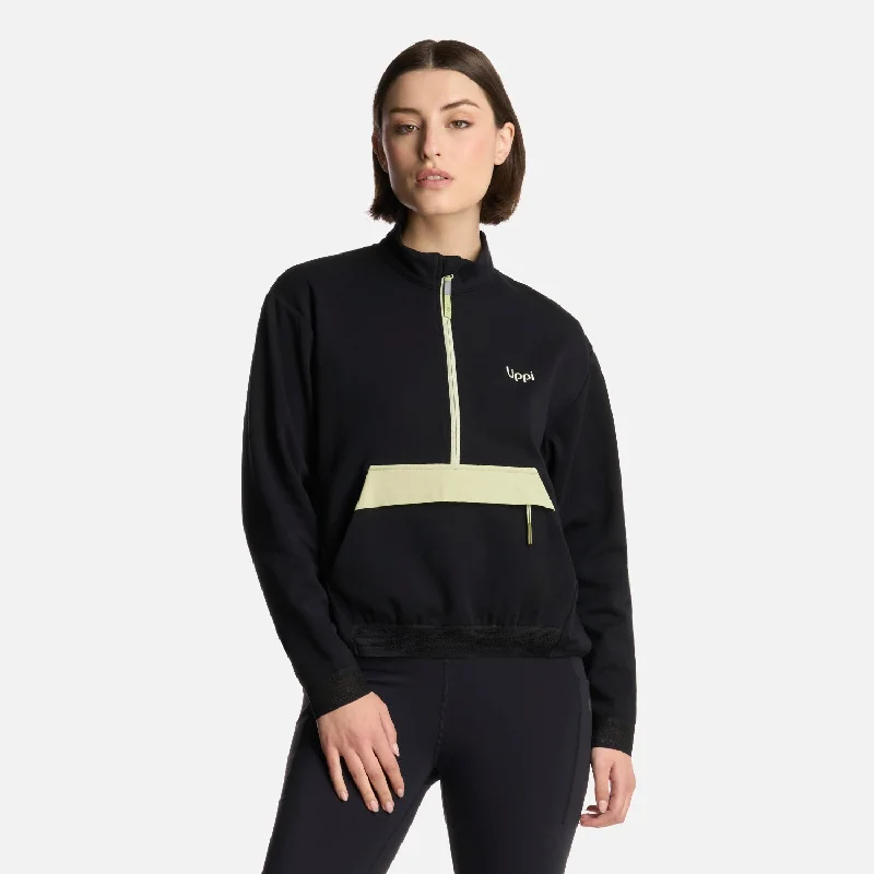 Polerón Mujer DownStreet 1/4 Zip Sweatshirt Negro Lippi Hoodie with Hem Raw Edge Edgy Unfinished