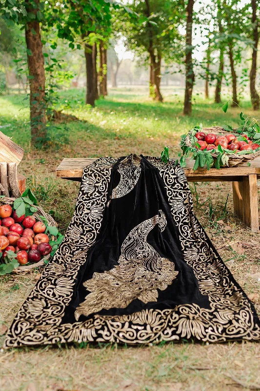 Black Peacock Shawl Cozy Fleece Shawl Wrap