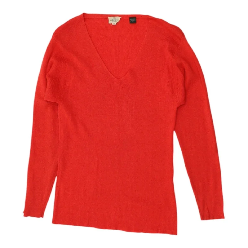 Valentino Womens Red Cashmere Silk V Neck Knit Sweater | Vintage Designer VTG Knit Fabric Woven Fabric Fleece Fabric Valentino Womens Red Cashmere Silk V Neck Knit Sweater | Vintage Designer VTG Knit Fabric Woven Fabric Fleece Fabric