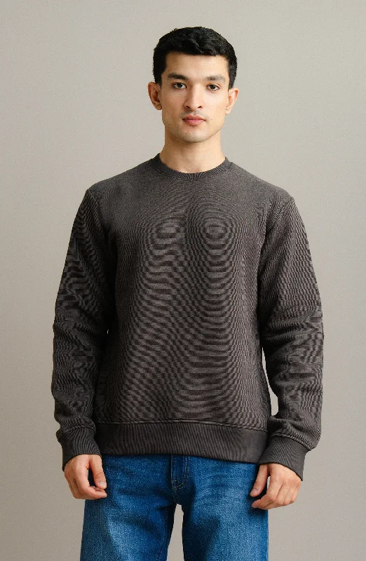 Pinstripe Sweatshirt - Coffee Hoodie with Half-Zip Sporty Casual