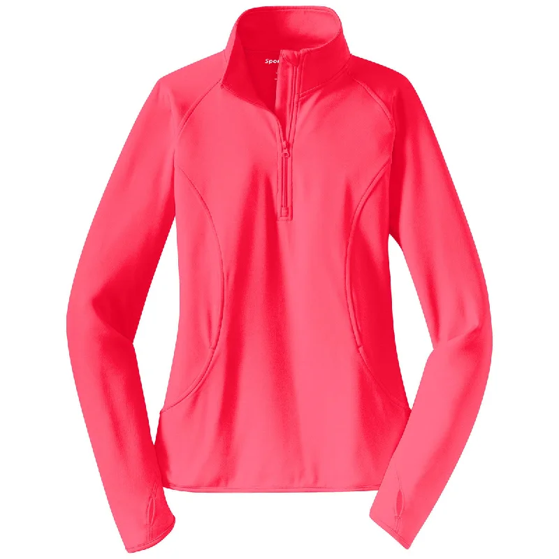 Sport-Tek Women's Hot Coral Sport-Wick Stretch 1/4-Zip Pullover V-Neck Stylish Pullover Sport-Tek Women's Hot Coral Sport-Wick Stretch 1/4-Zip Pullover V-Neck Stylish Pullover