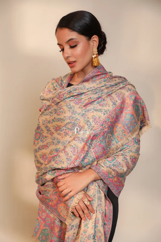 Pashtush women faux pashmina shawl, ethnic weave design, multi color Classic Cashmere Shawl Scarf