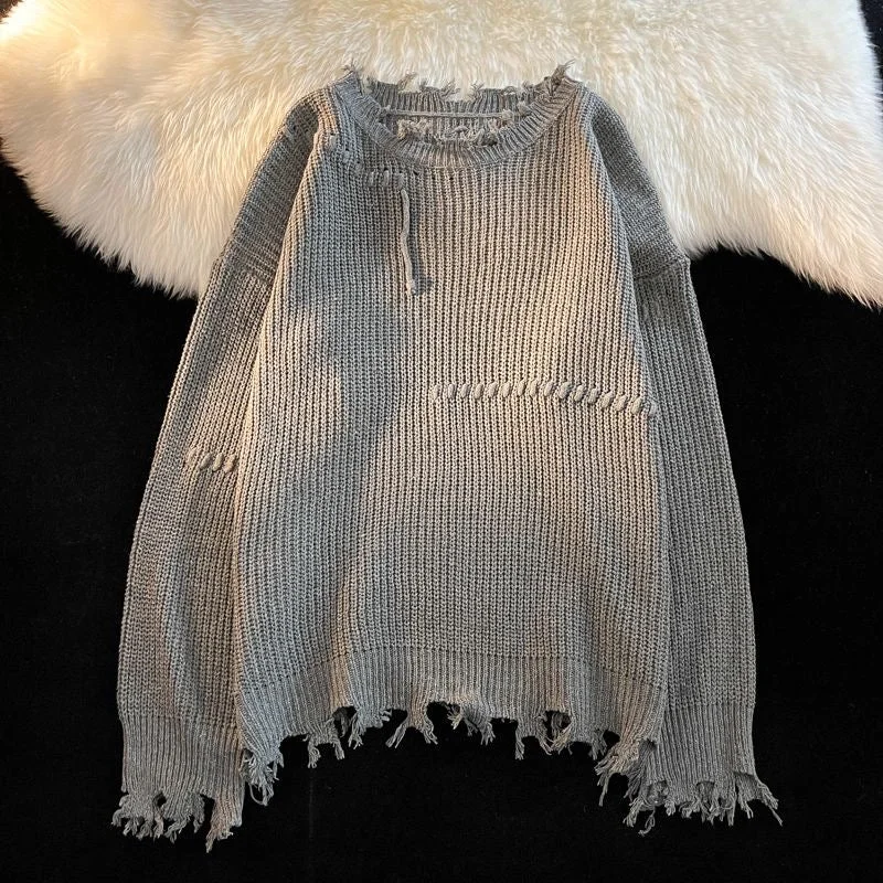 Advbridge Vintage Hole Tassels Sweater Men Women Autumn Long Sleeves Kint Tops Fashion Loose Knitted Pullover Couples Unisex Streetwear Besom Neck Pullover Advbridge Vintage Hole Tassels Sweater Men Women Autumn Long Sleeves Kint Tops Fashion Loose Knitted Pullover Couples Unisex Streetwear Besom Neck Pullover