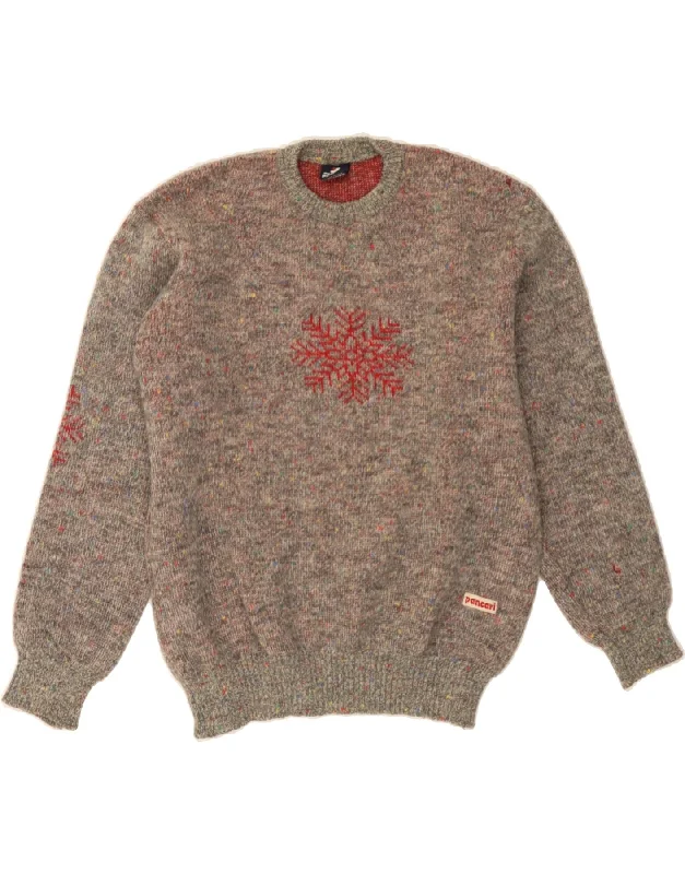 VINTAGE Womens Crew Neck Jumper Sweater UK 16 Large Grey Flecked Wool Chenille Fabric Brocade Fabric Lace Fabric