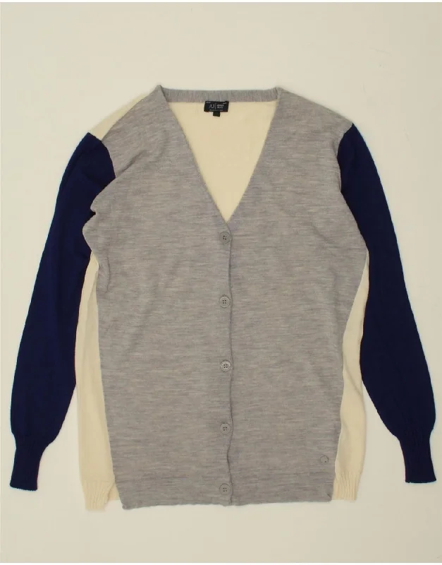 ARMANI JEANS Womens Cardigan Sweater EU 44 XL Grey Colourblock Wool Sequined Glittery Shiny