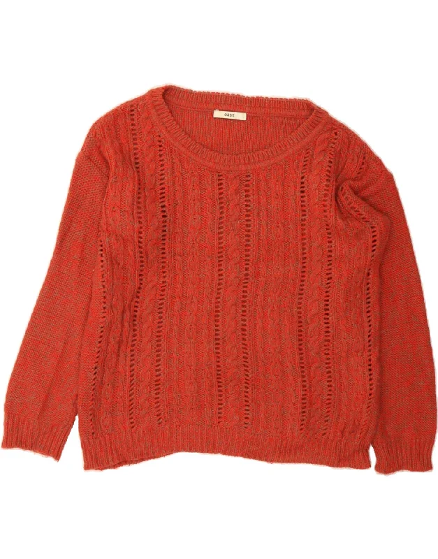 OASIS Womens Boat Neck Jumper Sweater UK 16 Large Orange Acrylic Cable Knit Ribbed Knit Lace Knit