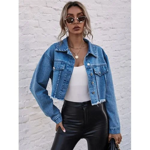 Womens Denim Jacket Short Coats Toggled Jacket Drawstring Jacket Belted Jacket