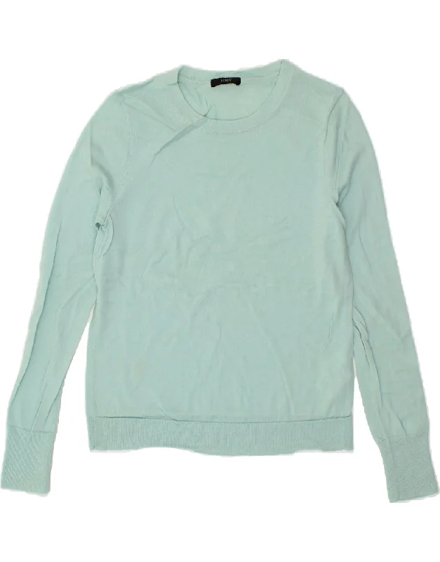 J. CREW Womens Crew Neck Jumper Sweater UK 10 Small Turquoise Merino Wool Mesh Sweater Canvas Denim