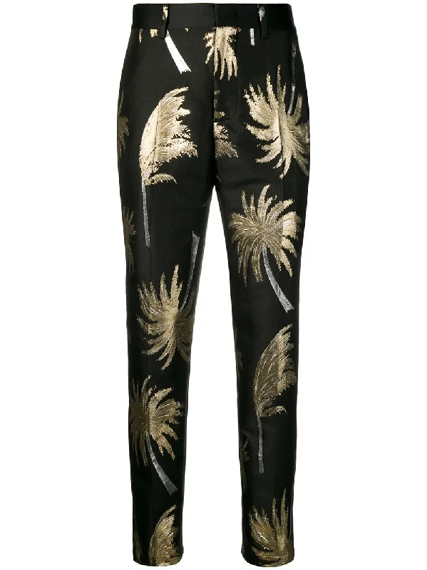 metallic palm tree trousers Trousers sophisticated sleek