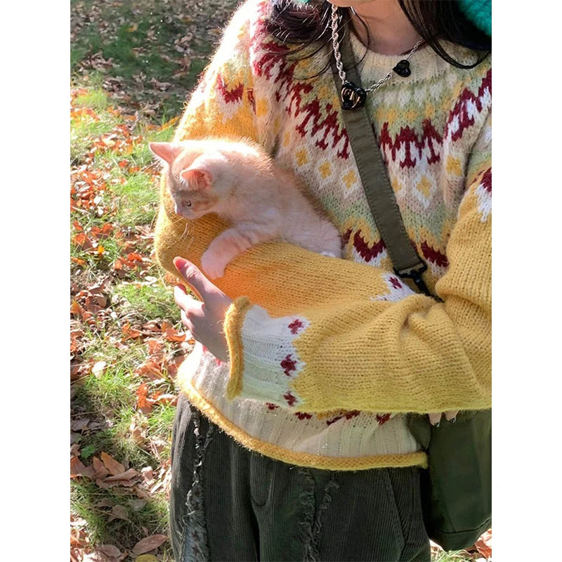 Advbridge Vintage Print Sweater Women Harajuku Patchwork Knitted Pullovers Streetwear Long Sleeve Knitwear Winter Casual Jumpers New Jewel Neck Pullover Advbridge Vintage Print Sweater Women Harajuku Patchwork Knitted Pullovers Streetwear Long Sleeve Knitwear Winter Casual Jumpers New Jewel Neck Pullover