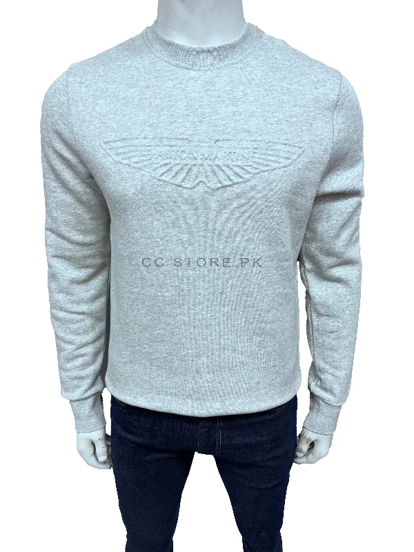 HKT Aston Martin Embossed Logo Grey Sweatshirt Hoodie with Patch Decorative Personalized