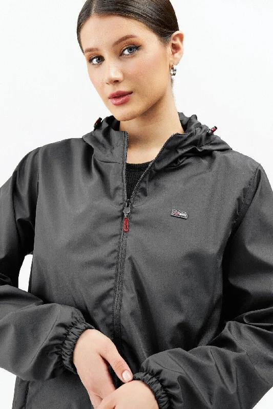 Women's Anthracite Inner Lined Waterproof Hooded Raincoat with Pocket - Windbreaker Jacket Rayon Jacket Velvet Jacket Corduroy Jacket