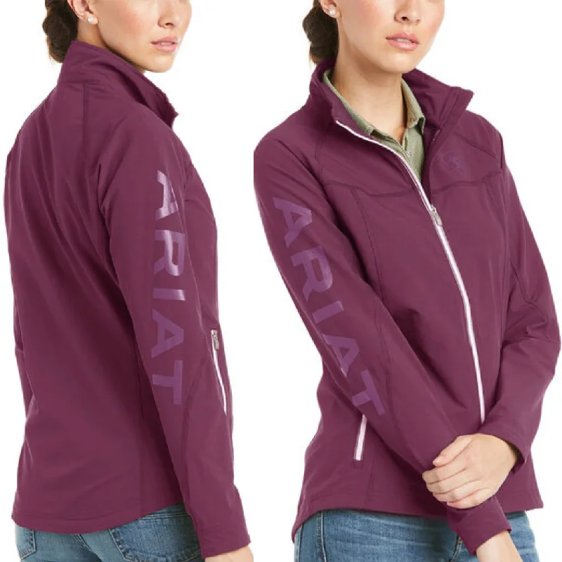 Ariat Womens Agile Softshell Water-Resistant Jacket- PLUM Boat Neck Shawl Collar Notched Collar