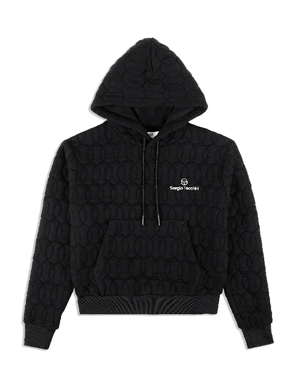 Women's Aversa Quilted Hoodie- Black Beauty Hoodie with Half-Zip Sporty Casual