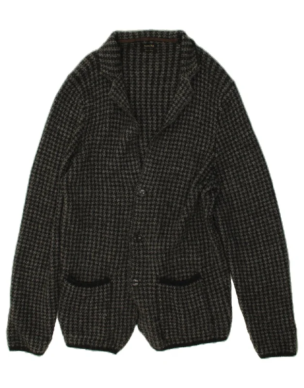 MASSIMO DUTTI Womens Cardigan Sweater UK 18 XL Black Houndstooth Wool Elasticated Padded Insulated