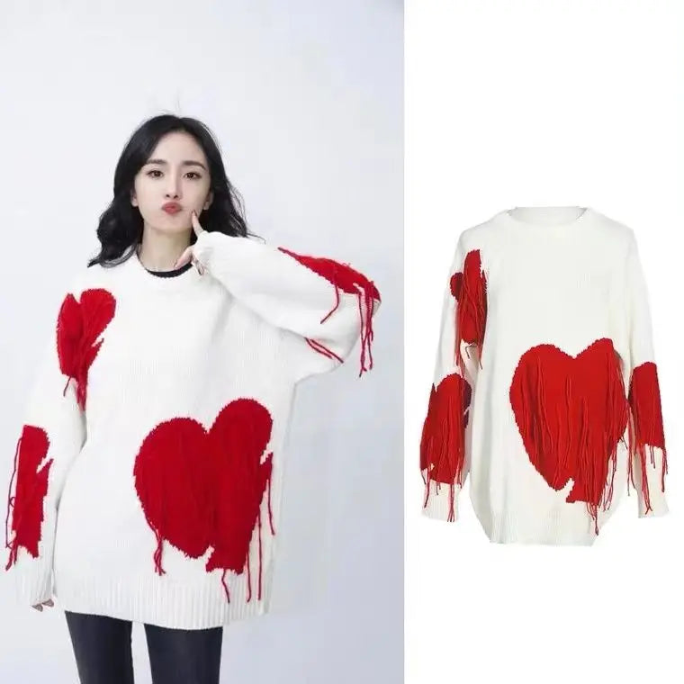 Advbridge Sweater Womens Fashion Casual Gothic Love Pattern Embroidery Oversized Sweater Harajuku Knitting Pullover Jumper Sweater Clothes Saggy Sleeve Comfort Advbridge Sweater Womens Fashion Casual Gothic Love Pattern Embroidery Oversized Sweater Harajuku Knitting Pullover Jumper Sweater Clothes Saggy Sleeve Comfort