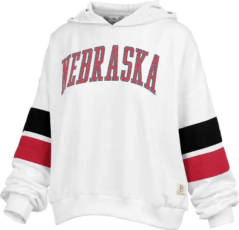 Women's Nebraska Huskers Kelly Sequin Hoodie Hoodie with Raglan Sleeves Sporty Comfortable