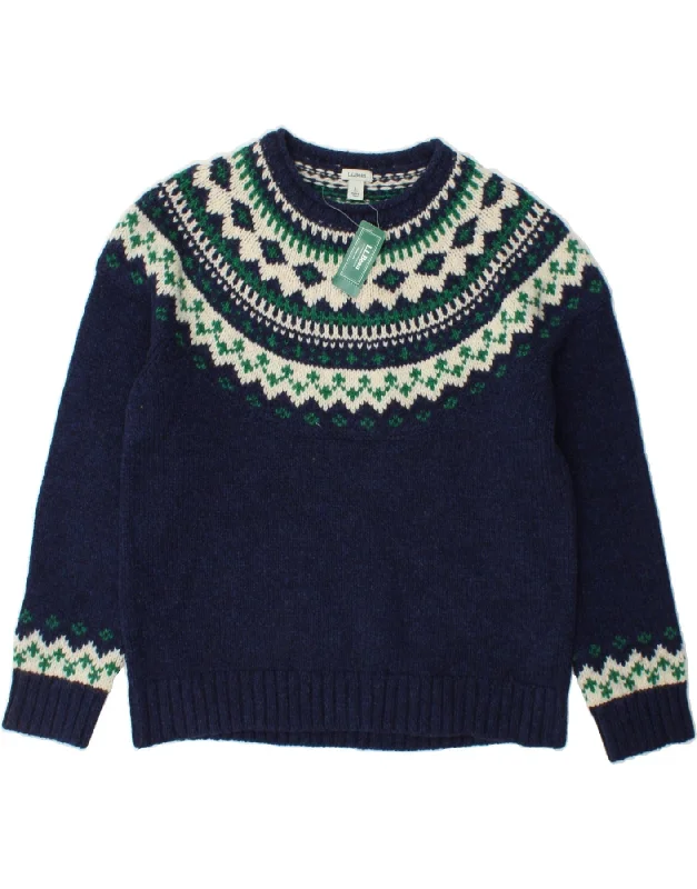 L.L.BEAN Womens Crew Neck Jumper Sweater UK 16 Large Navy Blue Fair Isle Print Jacquard Patchwork L.L.BEAN Womens Crew Neck Jumper Sweater UK 16 Large Navy Blue Fair Isle Print Jacquard Patchwork