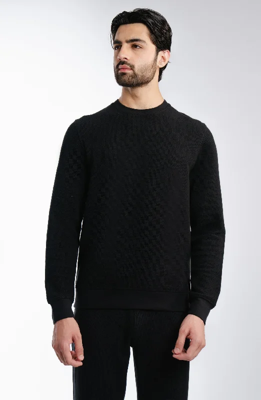 Flat Back Pique Sweatshirt - Black Hoodie with Front Slit Layering Stylish