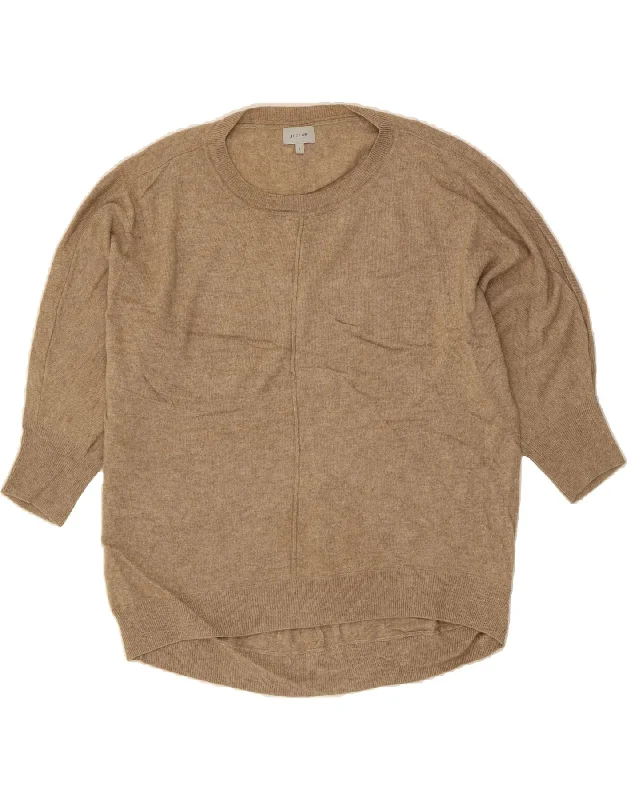 JIGSAW Womens 3/4 Sleeve Boat Neck Jumper Sweater UK 16 Large Beige Terry Blend Velvet Blend Canvas Blend