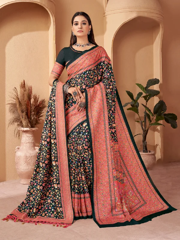 Sonakshi Women's Multicolor Digital Printed Pashmina Saree with Shawl Fashionable Shawl with Fringe Sonakshi Women's Multicolor Digital Printed Pashmina Saree with Shawl Fashionable Shawl with Fringe