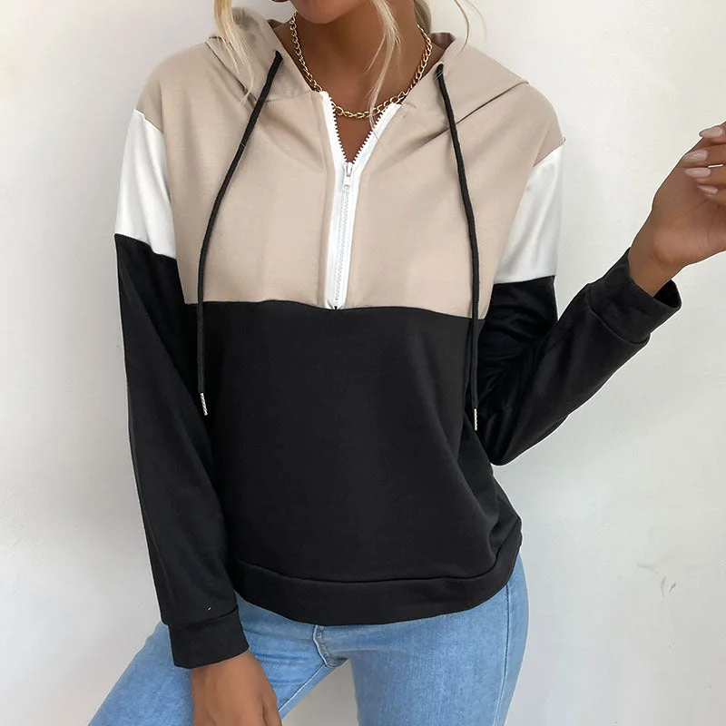 IKEARLAX New  Hot Trade popular Autumn New Women's Clothing Hooded Pullover Splicing Contrasting Sweater Hoodie Hoodie with Drop Shoulder Relaxed Streetwear
