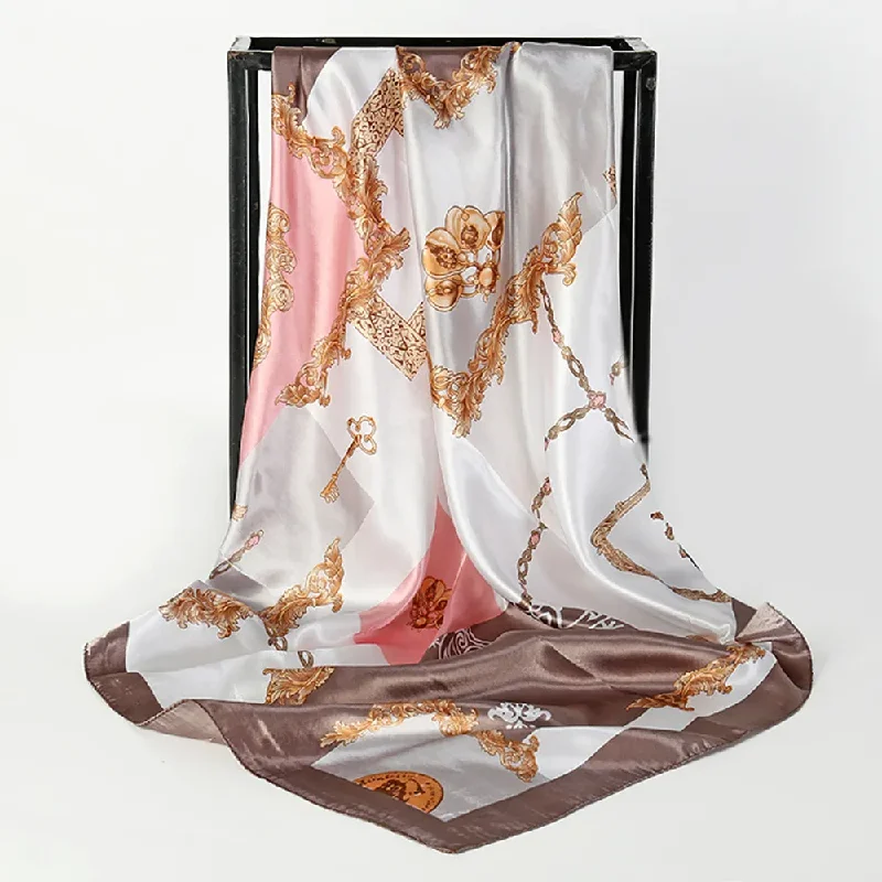 (Buy 1 Get 2) 90*90Cm Women'S Fashion Color Matching Geometric Pattern Printing Shawl Silk Scarf Elegant Lace Shawl Wrap (Buy 1 Get 2) 90*90Cm Women'S Fashion Color Matching Geometric Pattern Printing Shawl Silk Scarf Elegant Lace Shawl Wrap