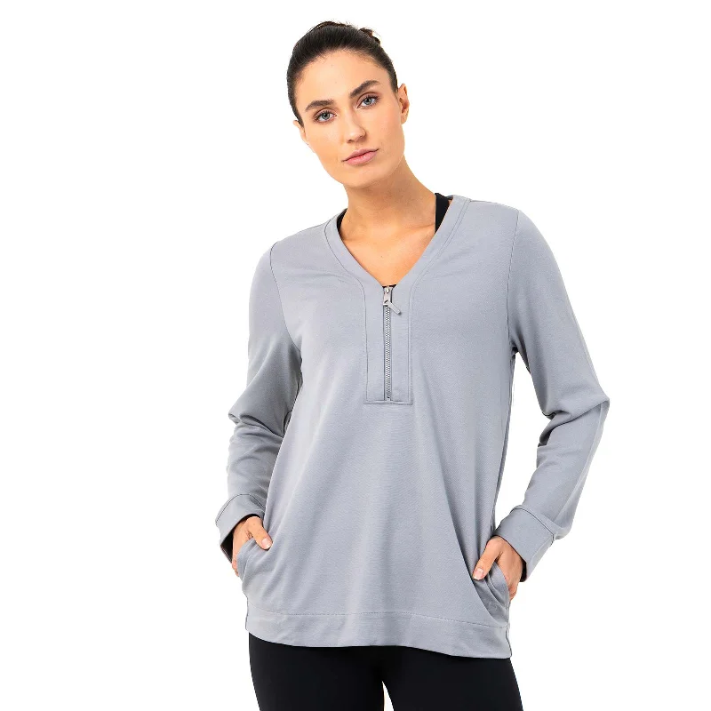 Bodylogic Freedom Quarter-Zip Sweatshirt Hoodie with Slit Hem Functional Movement