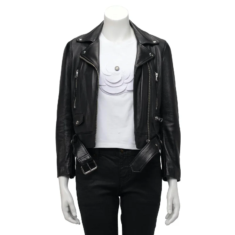 Acne Studios Black Leather Biker Jacket FR 32 Cardigan Sweater Pullover